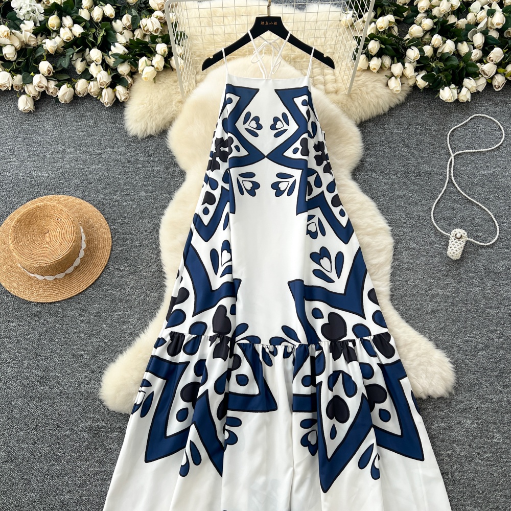 Sling European style dress printing long dress