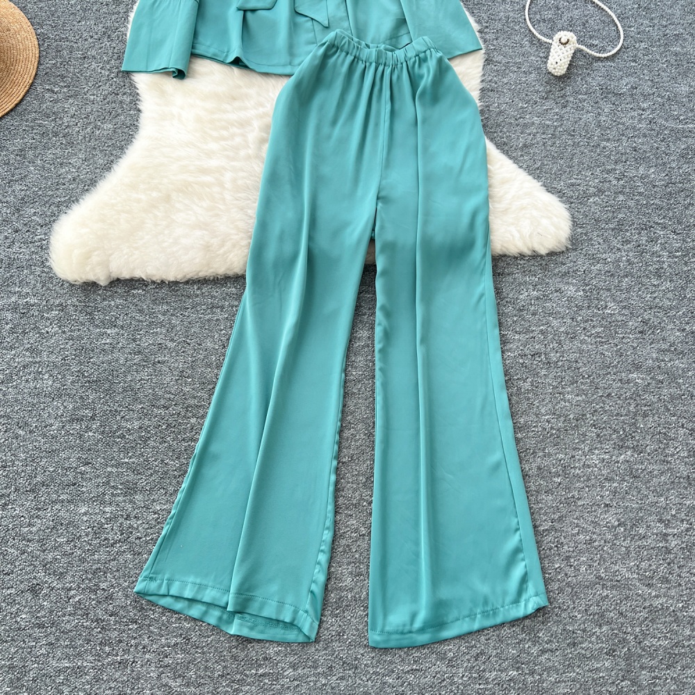 Slim tops wide leg pants 2pcs set for women