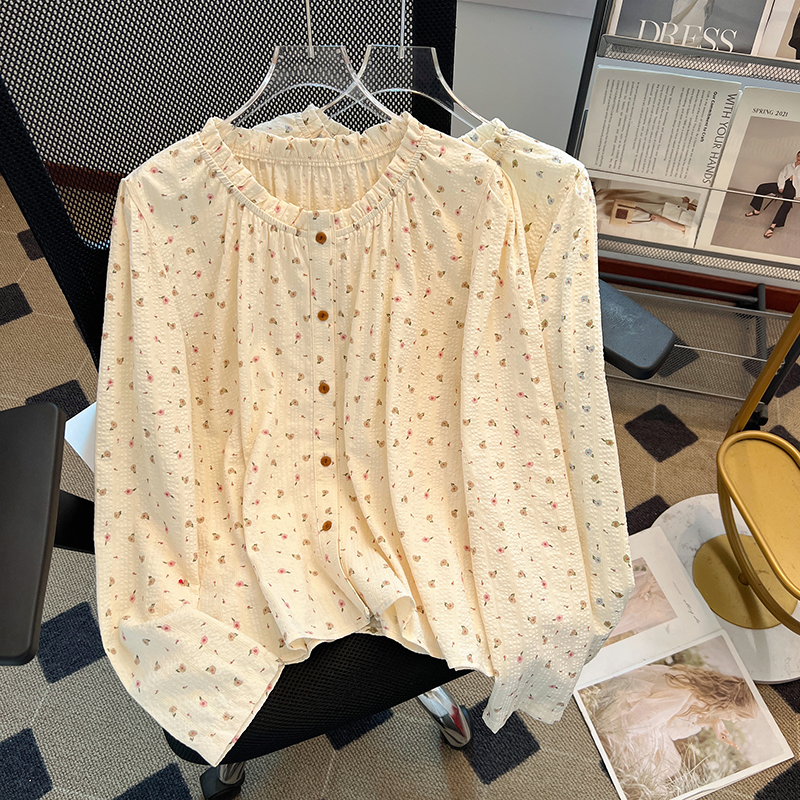 Chiffon polka dot tops floral Western style shirt for women