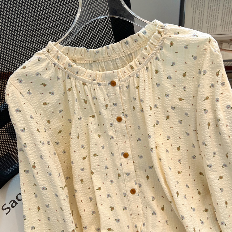 Chiffon polka dot tops floral Western style shirt for women