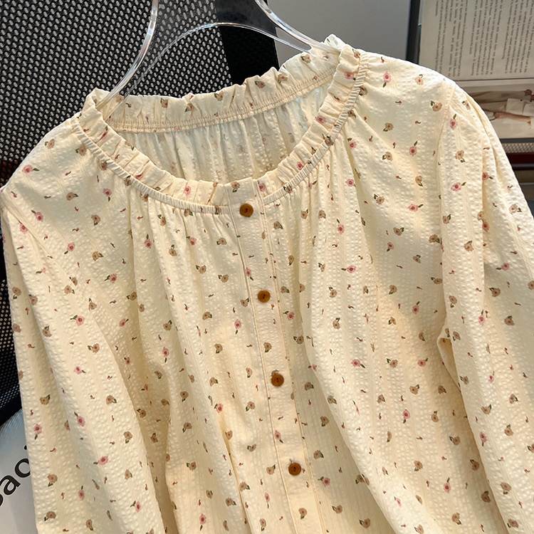 Chiffon polka dot tops floral Western style shirt for women