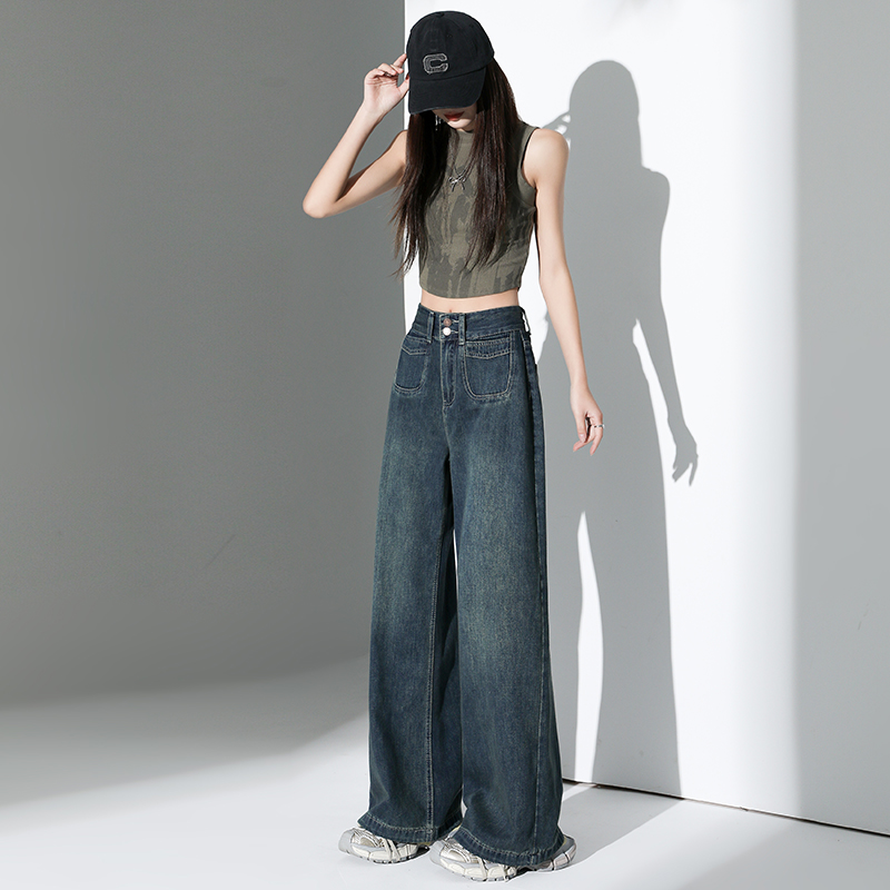 Loose slim jeans classic wide leg long pants