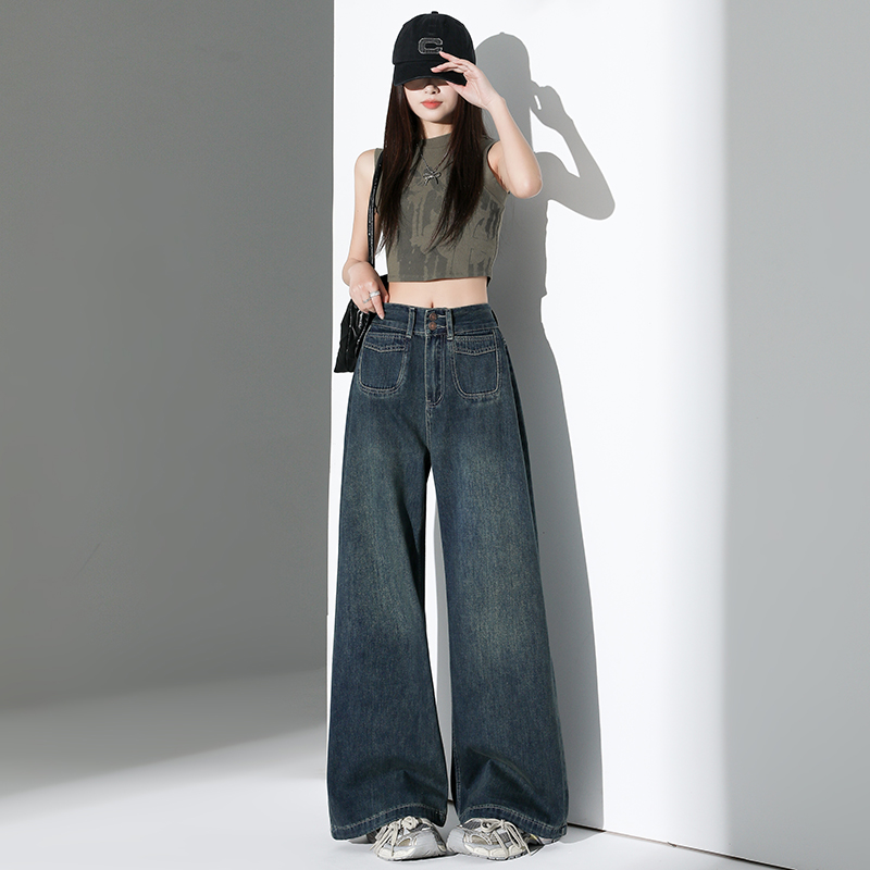 Loose slim jeans classic wide leg long pants