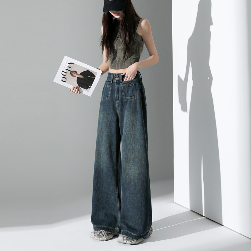 Loose slim jeans classic wide leg long pants