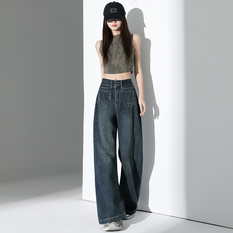 Loose slim jeans classic wide leg long pants