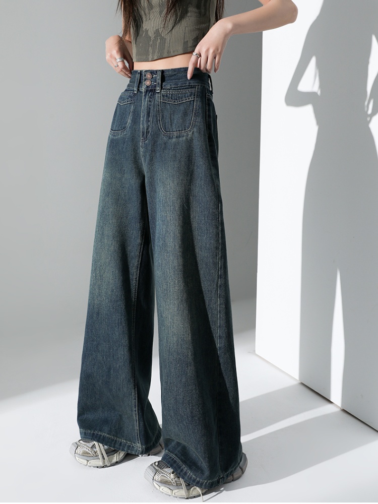 Loose slim jeans classic wide leg long pants