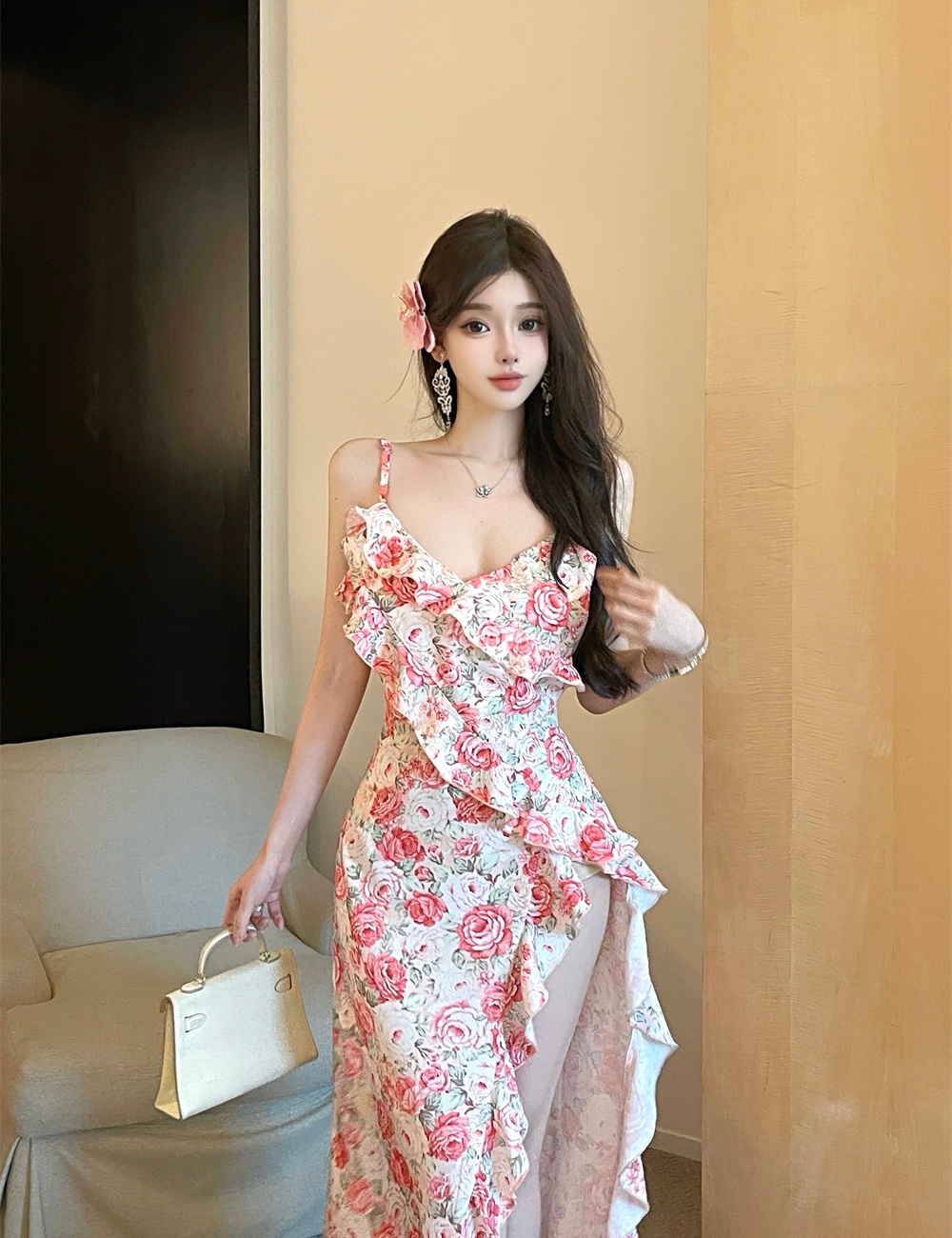 Sexy seaside summer dress halter lotus leaf edges beach dress