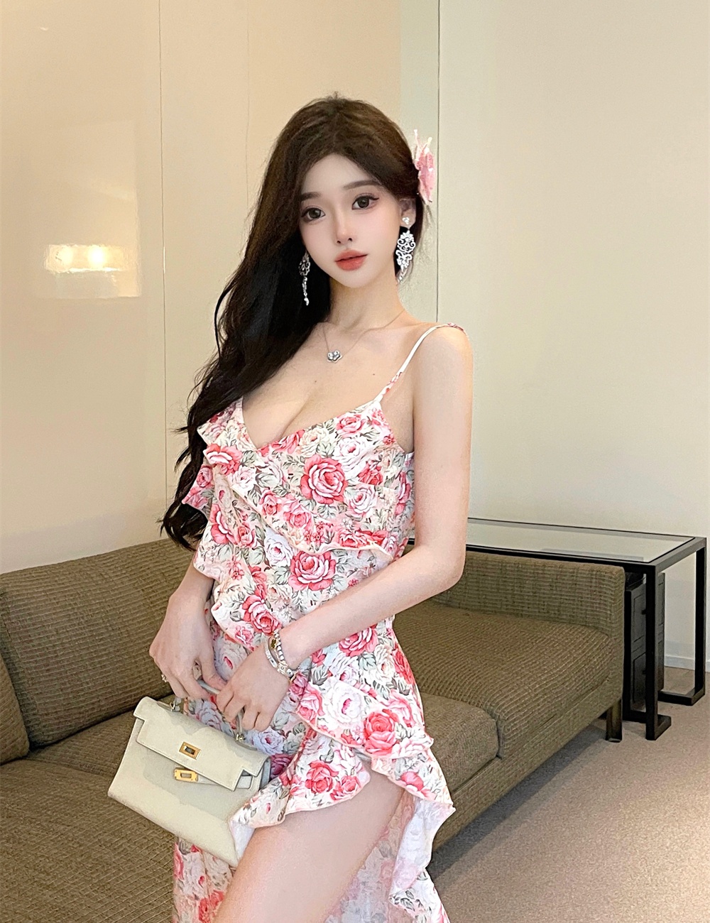 Sexy seaside summer dress halter lotus leaf edges beach dress