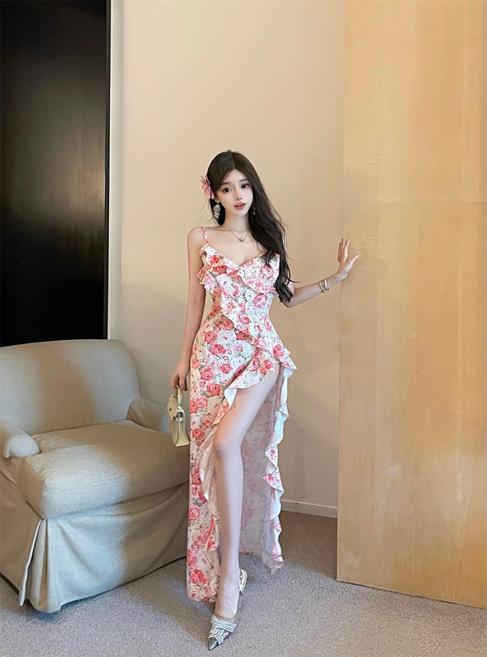 Sexy seaside summer dress halter lotus leaf edges beach dress