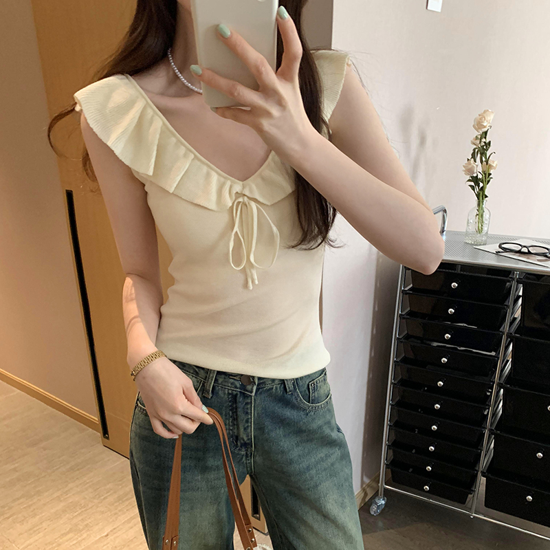 Korean style sleeveless tops temperament sweater for women