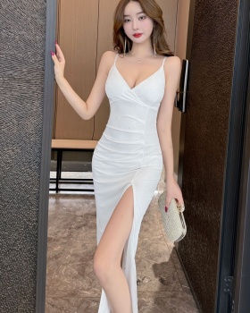 Split gauze formal dress sexy temperament strap dress