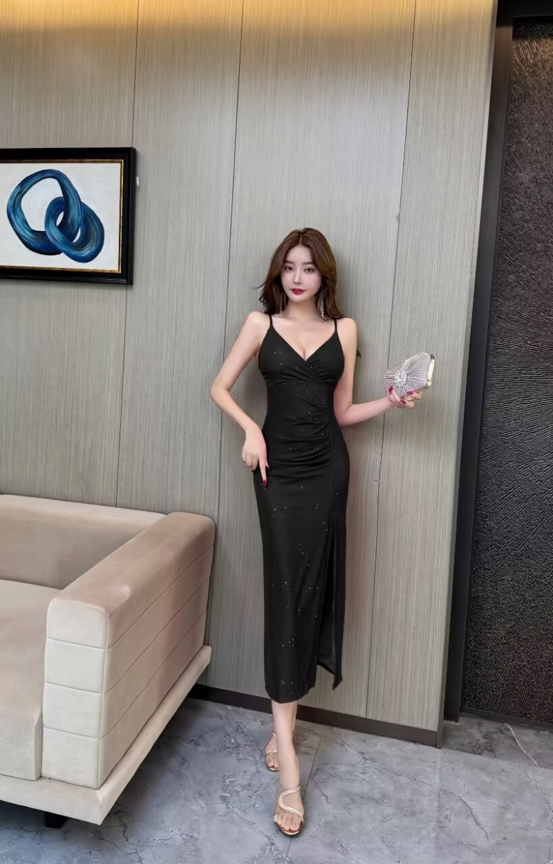 Split gauze formal dress sexy temperament strap dress