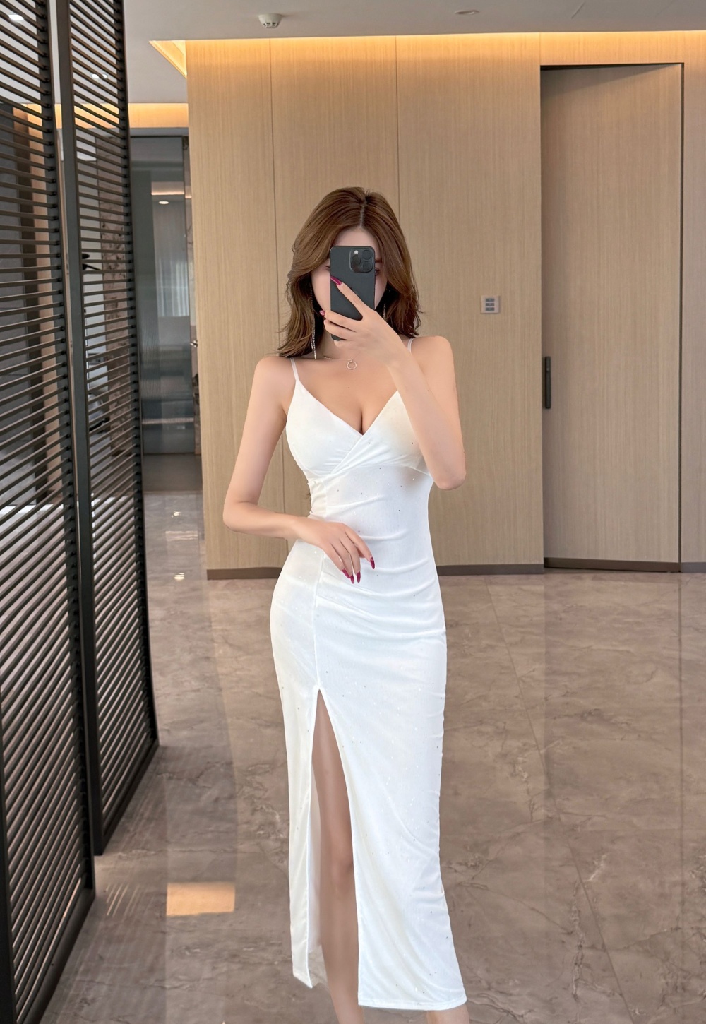 Split gauze formal dress sexy temperament strap dress