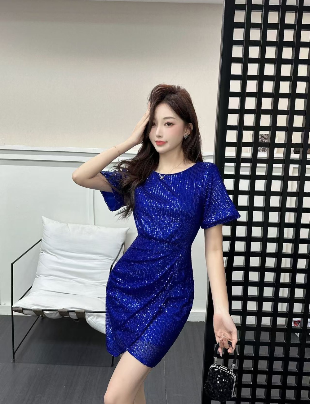 Sexy sequins dress temperament slim evening dress for women