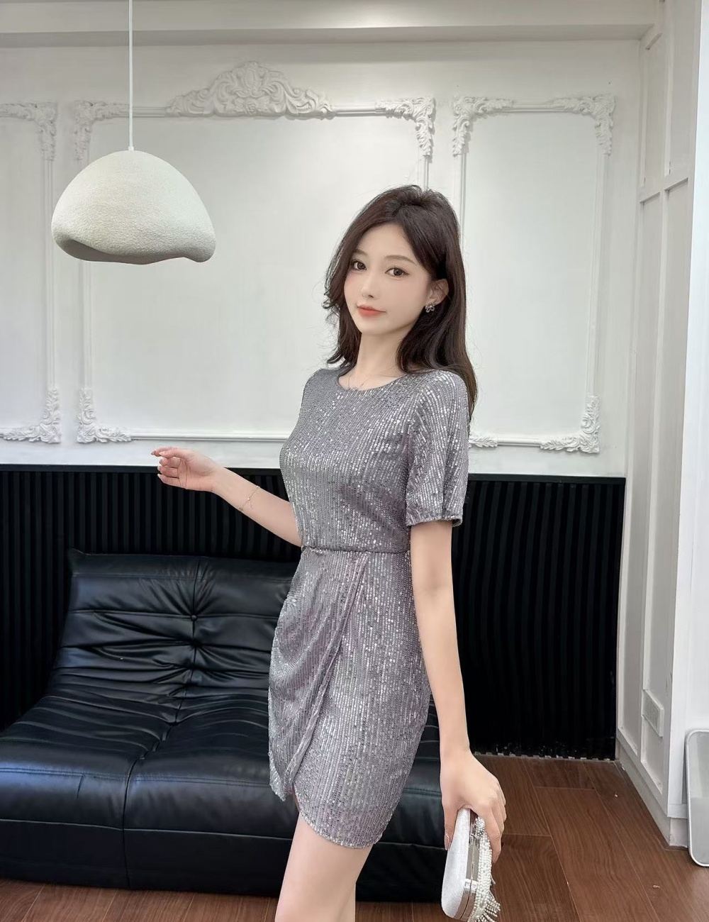 Sexy sequins dress temperament slim evening dress for women