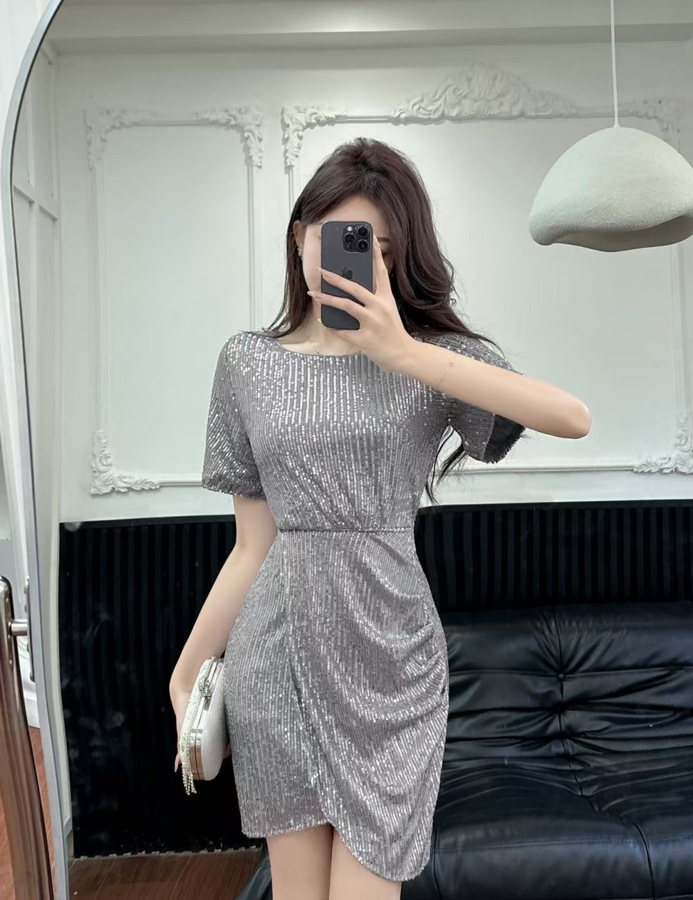 Sexy sequins dress temperament slim evening dress for women