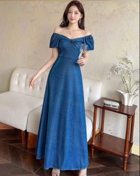 Starry sky formal dress flat shoulder evening dress