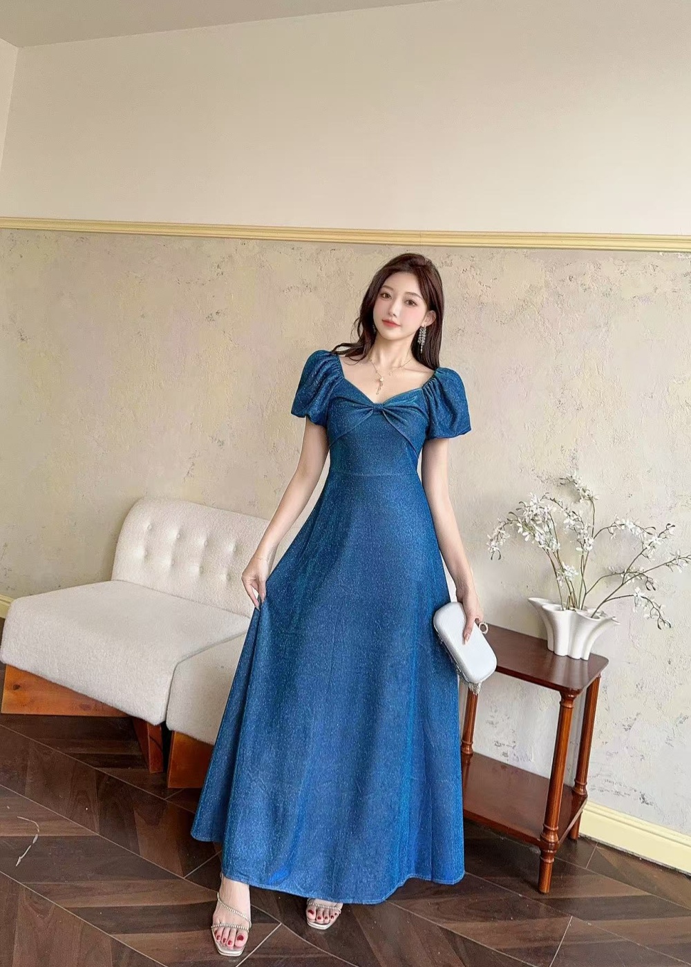 Starry sky formal dress flat shoulder evening dress