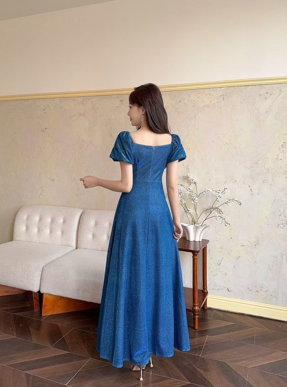 Starry sky formal dress flat shoulder evening dress