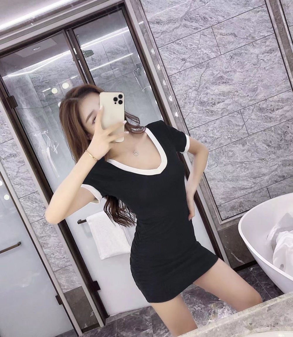 Package hip Korean style slim short sleeve fold dress