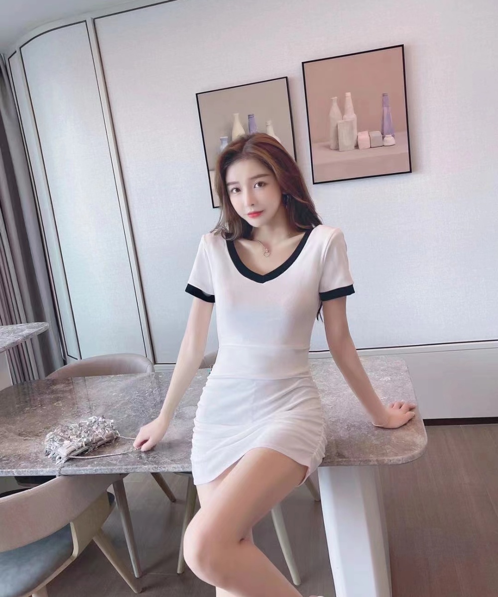 Package hip Korean style slim short sleeve fold dress