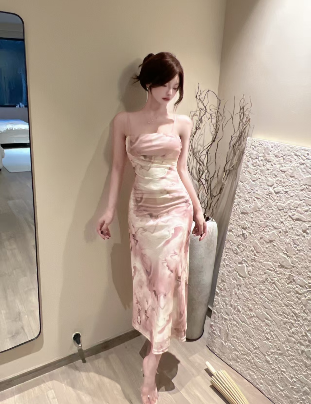 Maiden sling long dress pink dress