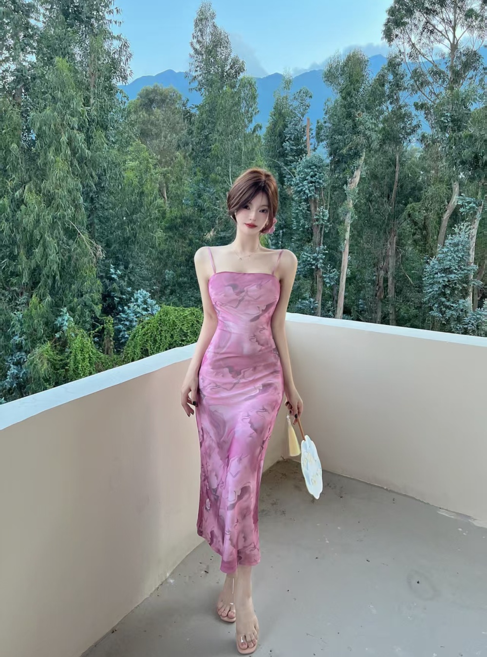 Maiden sling long dress pink dress