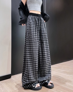 Black-white long pants straight plaid pants for women