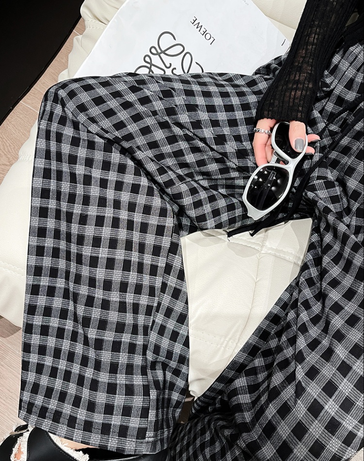 Black-white long pants straight plaid pants for women