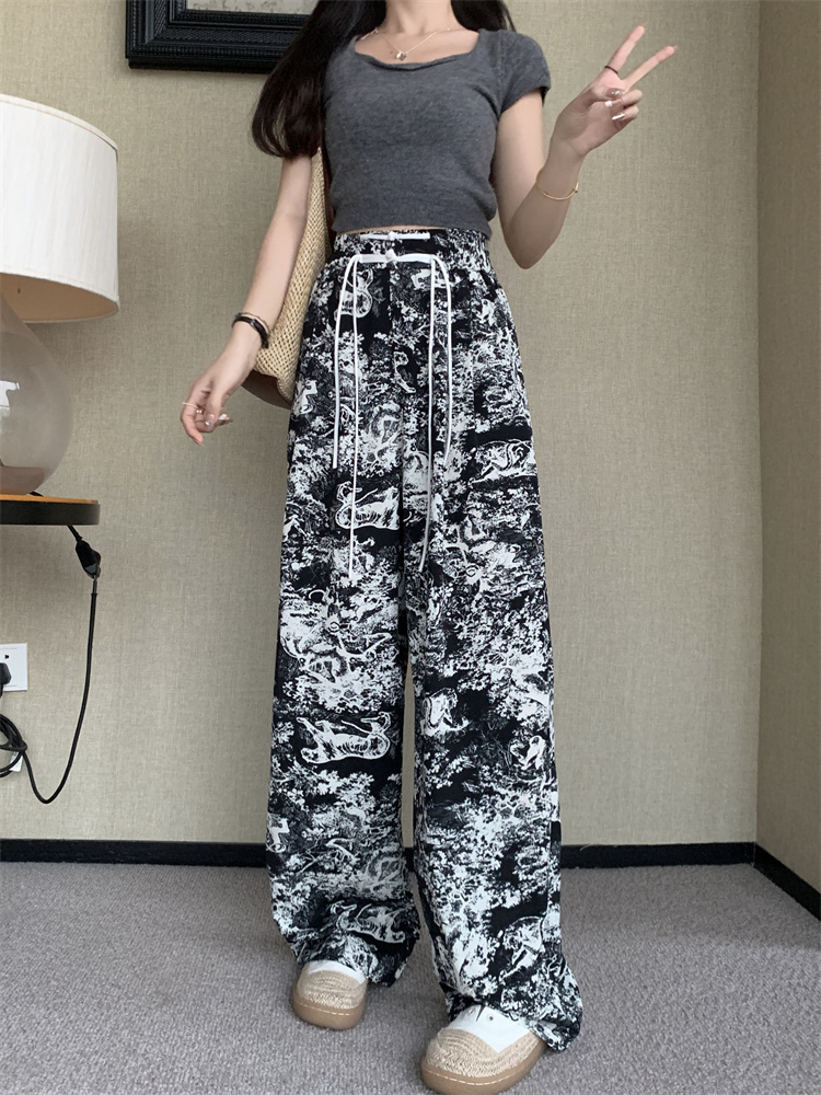 Slim high waist tie dye straight pants wide leg pants