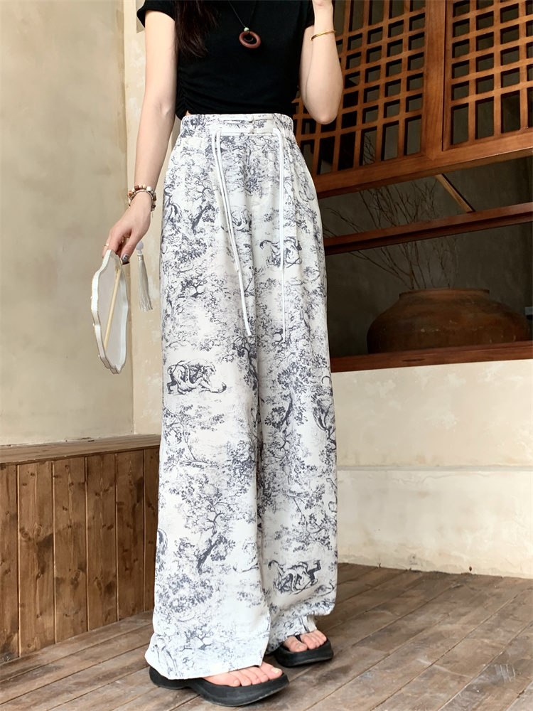 Slim high waist tie dye straight pants wide leg pants