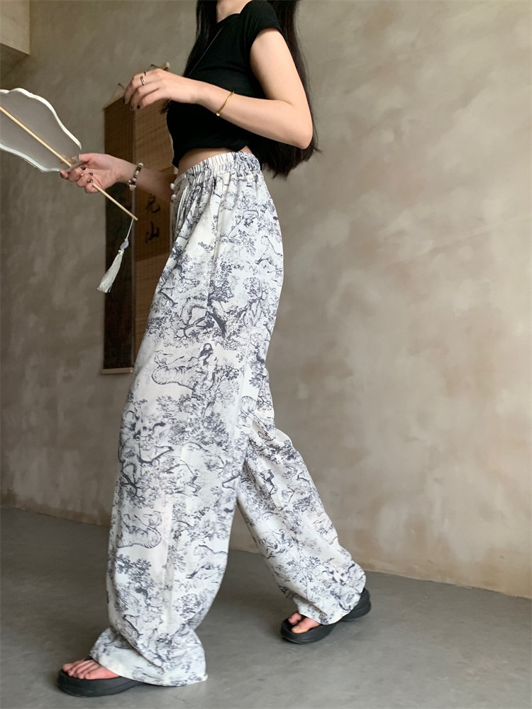 Slim high waist tie dye straight pants wide leg pants