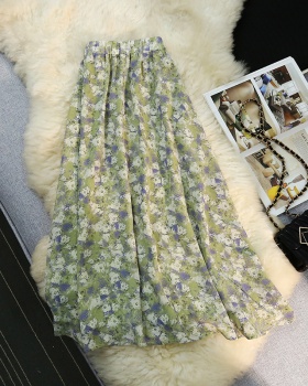 Slim summer long all-match high waist elastic floral skirt