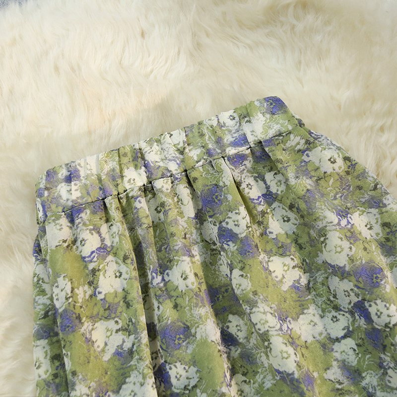 Slim summer long all-match high waist elastic floral skirt