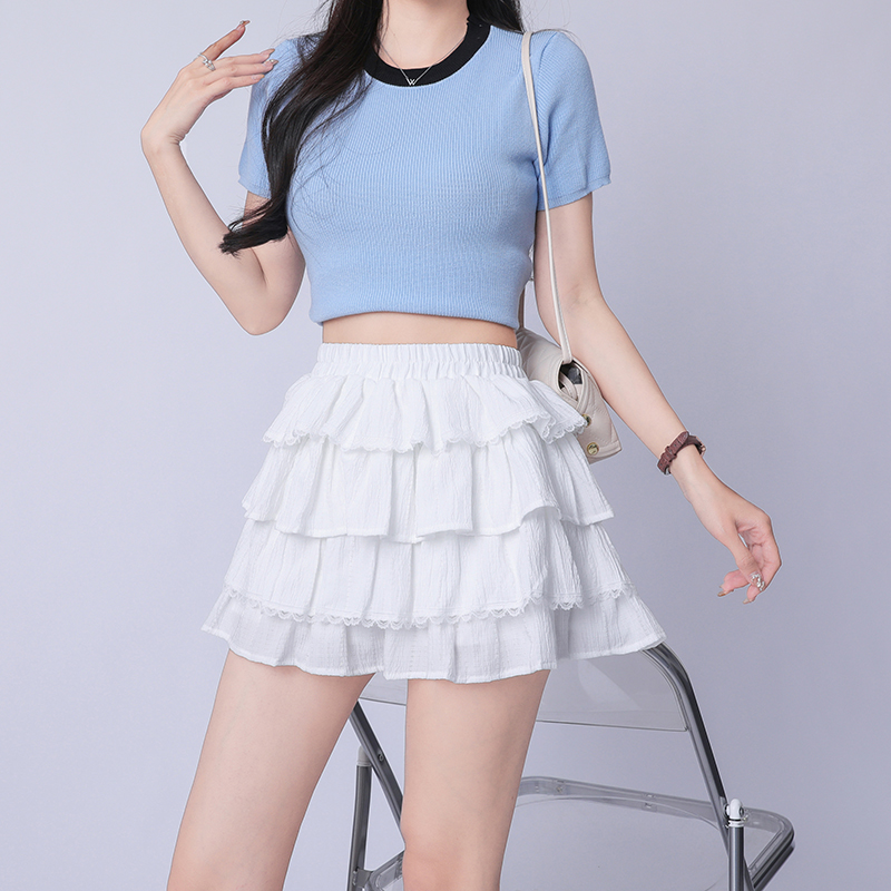 High waist cake slim skirt ballet lace short skirt