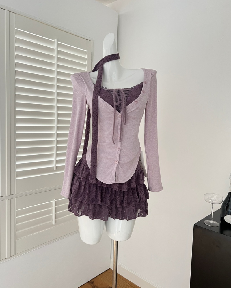 Long sleeve short skirt bottoming shirt 2pcs set