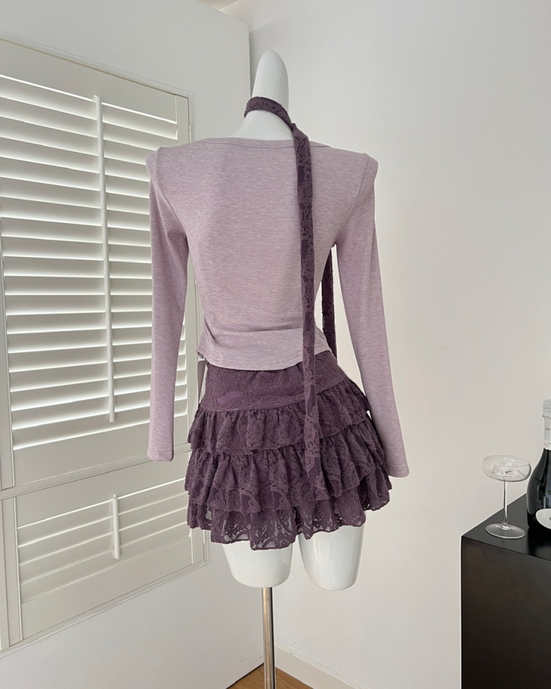 Long sleeve short skirt bottoming shirt 2pcs set