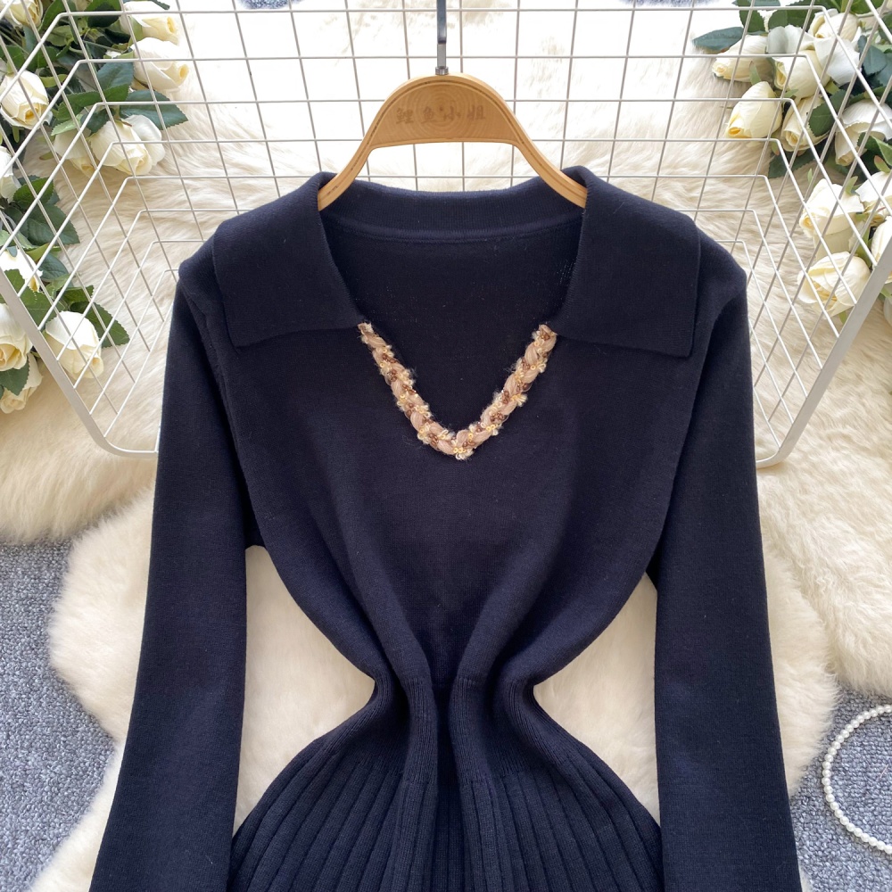 Pinched waist dress sequins sweater dress for women