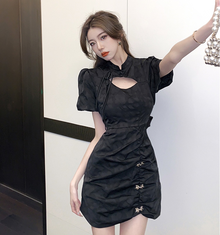 Sexy frenum jacquard Chinese style hollow dress