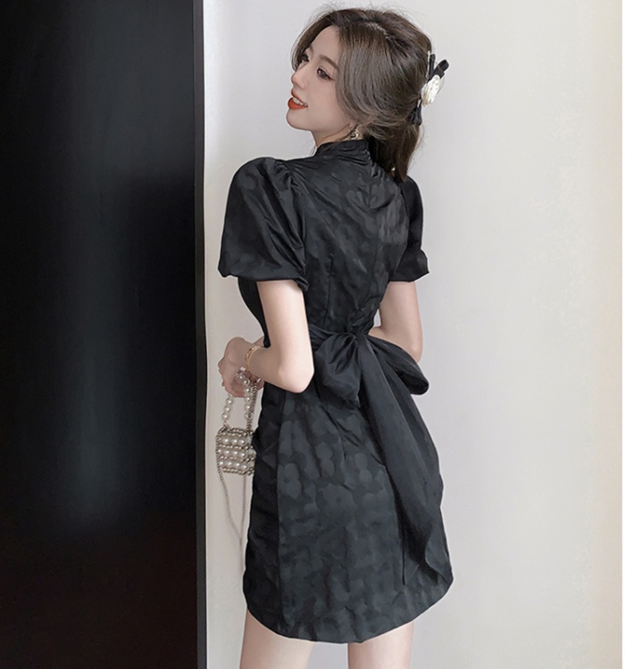 Sexy frenum jacquard Chinese style hollow dress