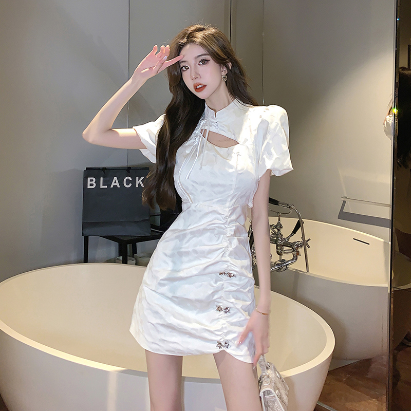 Sexy frenum jacquard Chinese style hollow dress