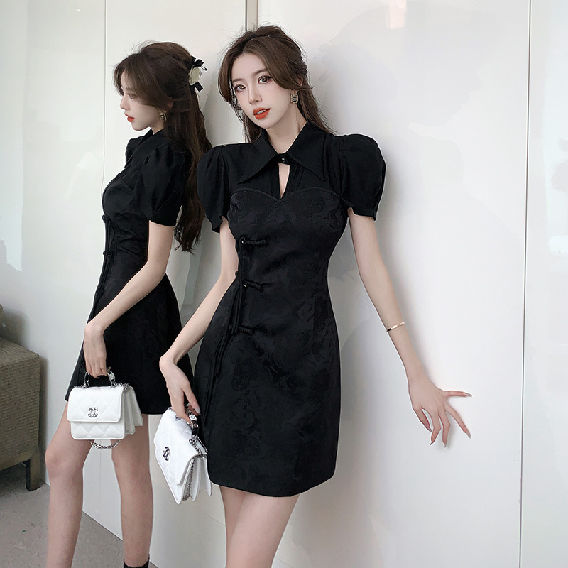 Hollow Chinese style jacquard sexy dress for women