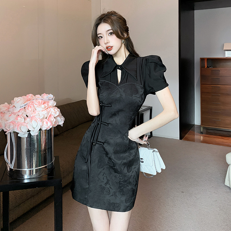 Hollow Chinese style jacquard sexy dress for women