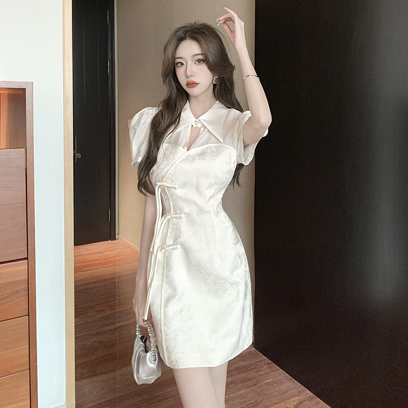 Hollow Chinese style jacquard sexy dress for women