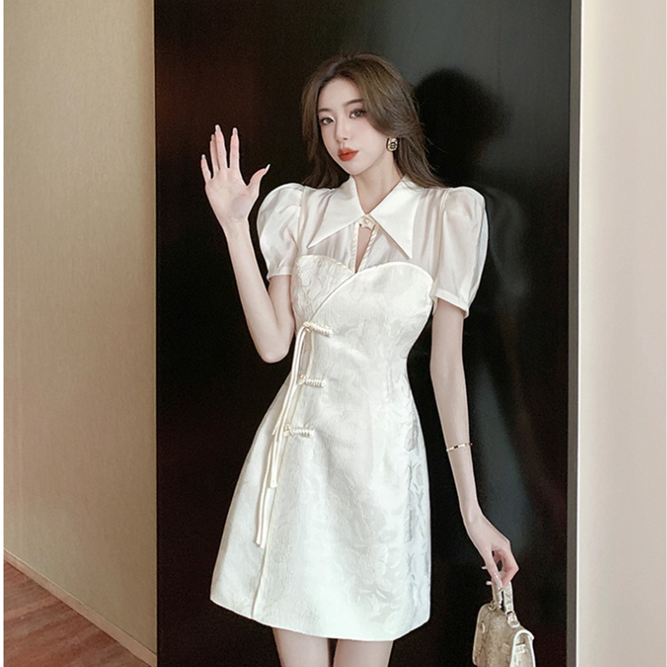 Hollow Chinese style jacquard sexy dress for women