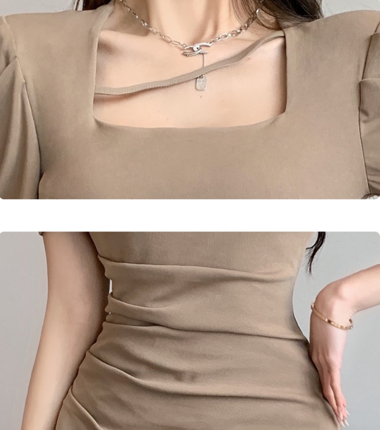 Temperament summer split square collar slim dress