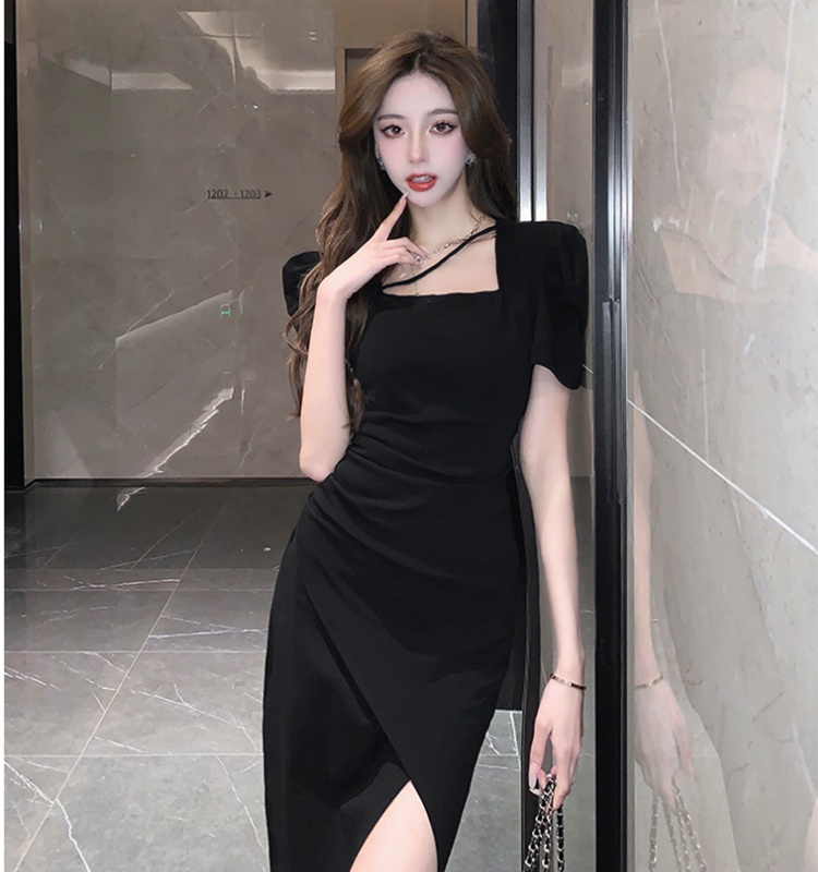 Temperament summer split square collar slim dress