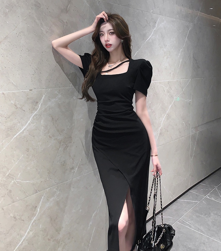 Temperament summer split square collar slim dress