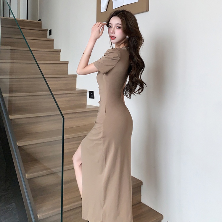 Temperament summer split square collar slim dress