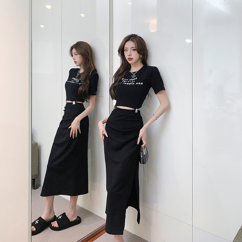 Korean style unique summer niche Casual T-shirt a set